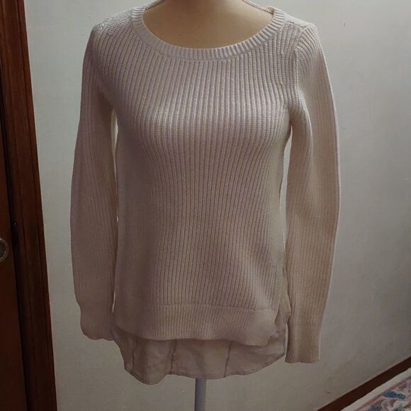 LOFT Sweaters - ‎New Loft XS cream sweater with faux shirt attachment